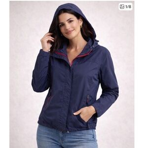 L.L.Bean Women’s Hooded Jacket Navy Red | Lightweight Utility Shell | Size L